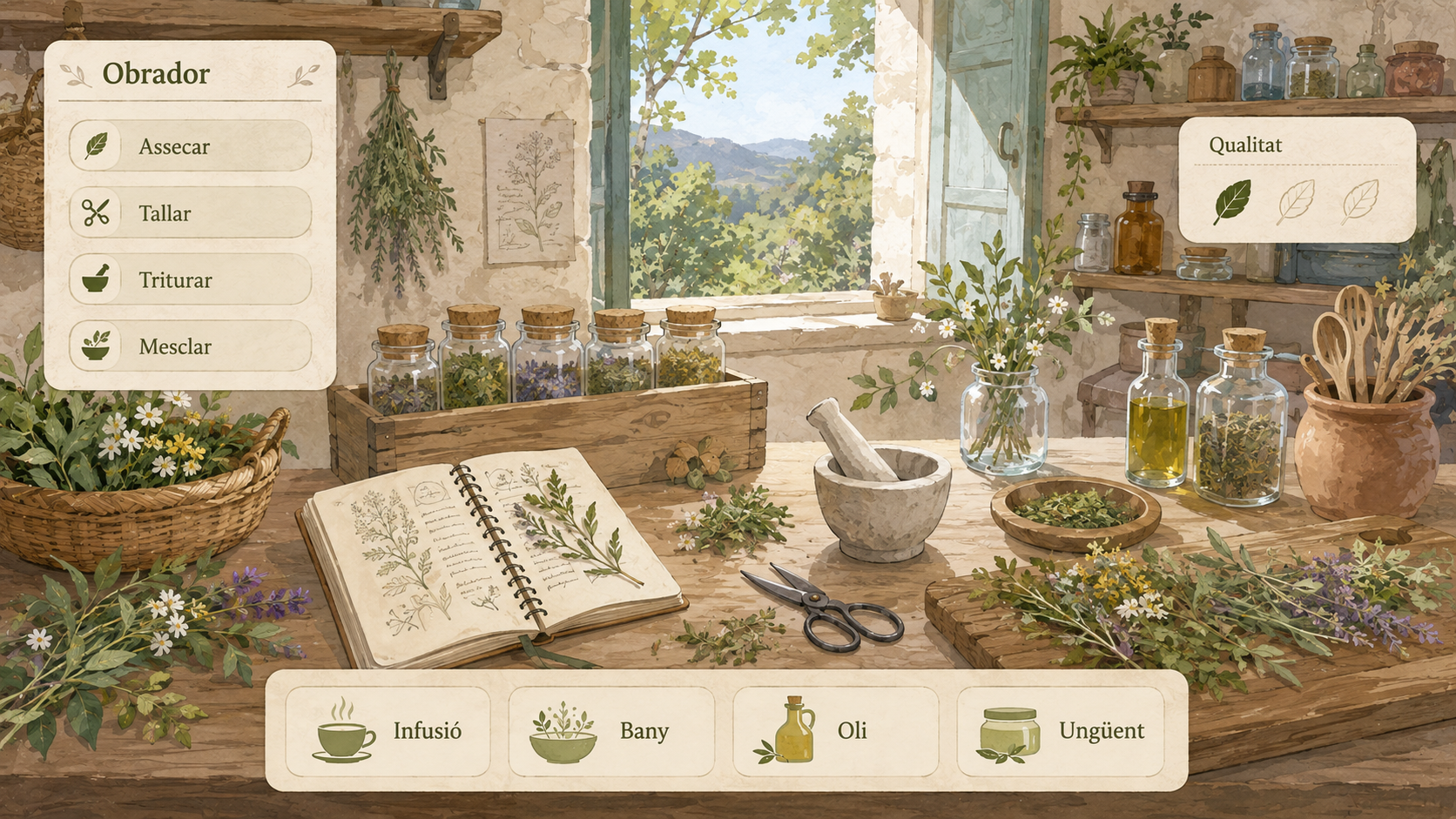 Placeholder de mockup UX de l’obrador amb processos, propietats, qualitat i productes finals